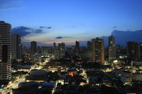 city skyscrapers at dusk