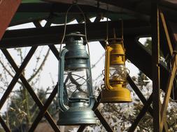 oil lamps in the gazebo