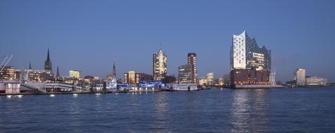 distant view of the port city on the Elbe