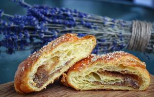 croissants on a background of flowers