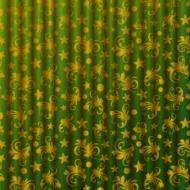 green curtain with gold patterns