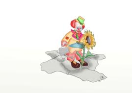 clown with a flower