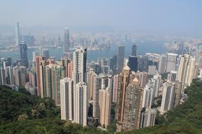 Skyline of modern City in morning mist, china, Hong Kong
