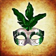 green carnival mask with decorations