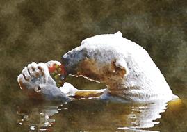 polar bear feeding in water, digital art