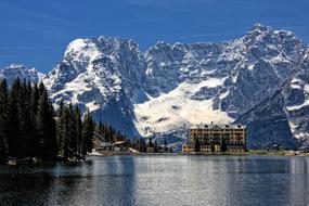 snow mountains by the lake