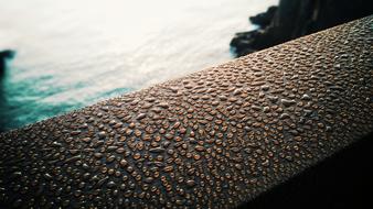 water drops on a wooden balcony