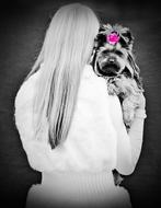 Blonde girl with long hair and a dog