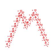 the letter m in red hearts