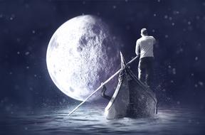 gondolier boat moon water night