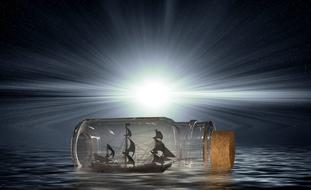 ship bottle light water drawing