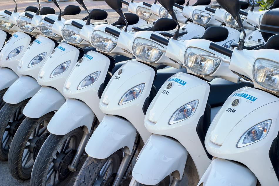 white motorcycles in the parking lot