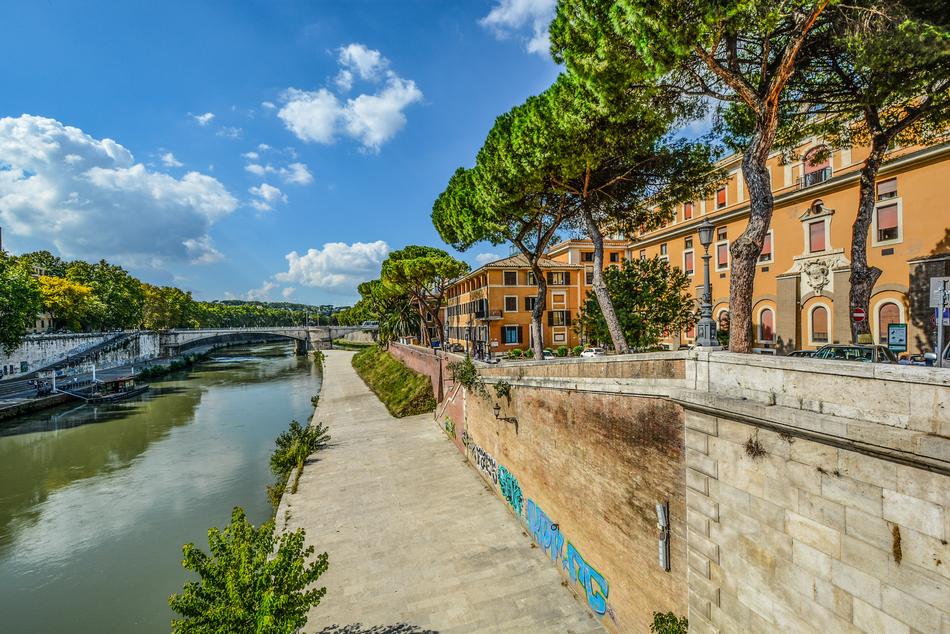 embankment of the tiber river in rome