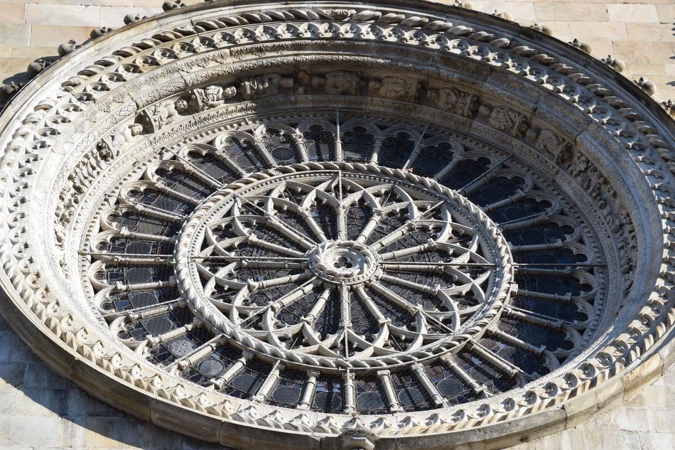 relief of a rose in a historic building in the Duomo, Italy