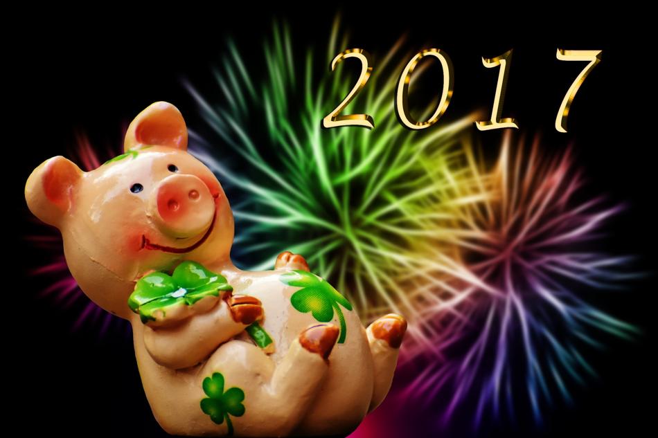 happy ceramic pig on a greeting banner