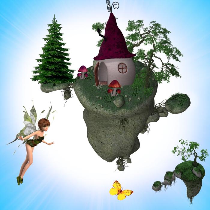 a magical painting of fairies and houses