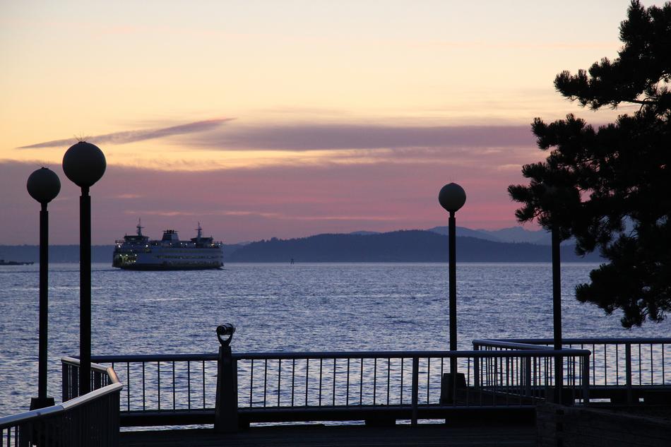 Seattle Ferry Ship at sunset