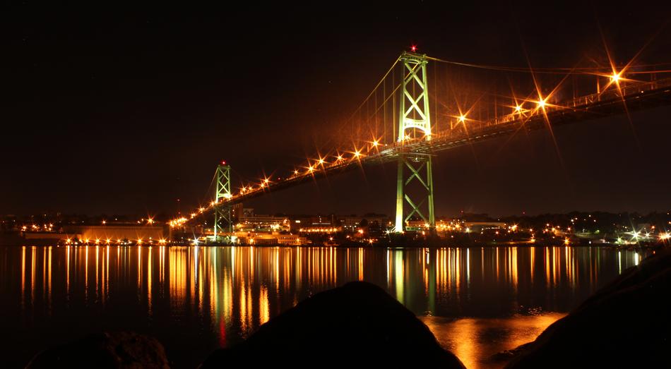 bridge night river city