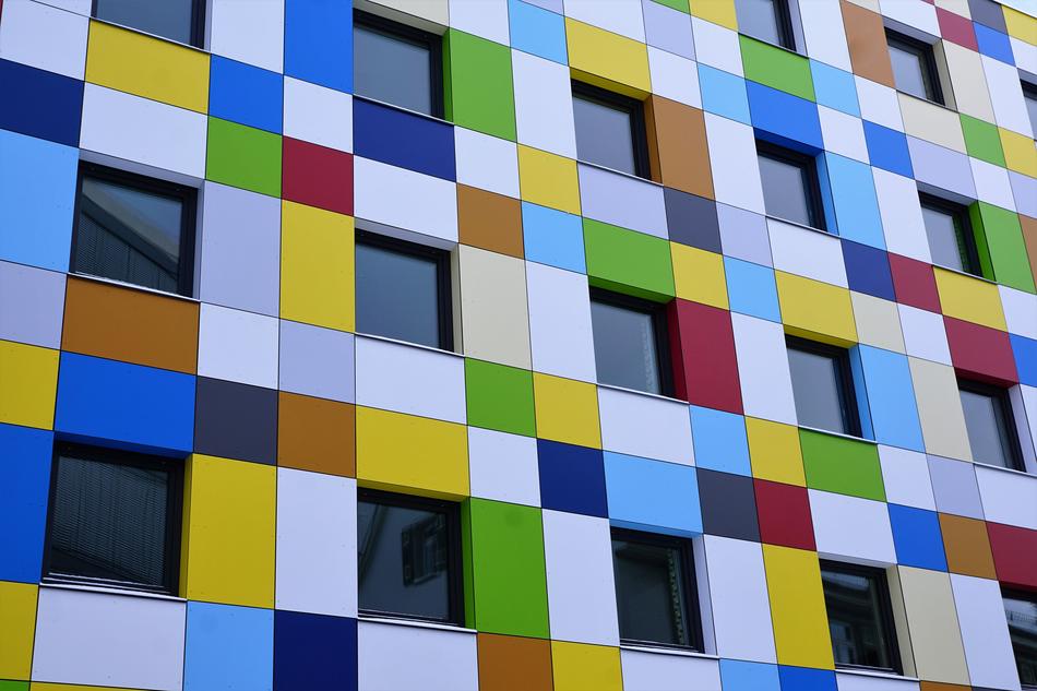 colored house facade with windows