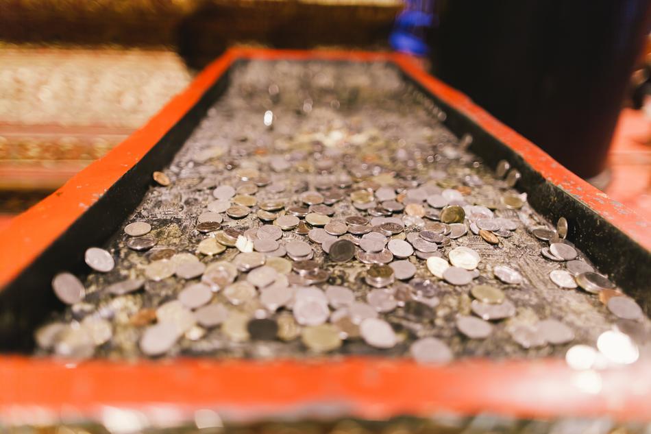 silver coins in a box