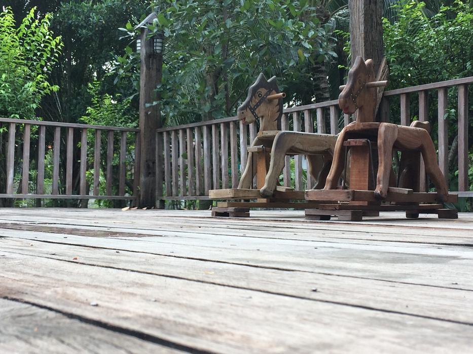 toy horses on the terrace