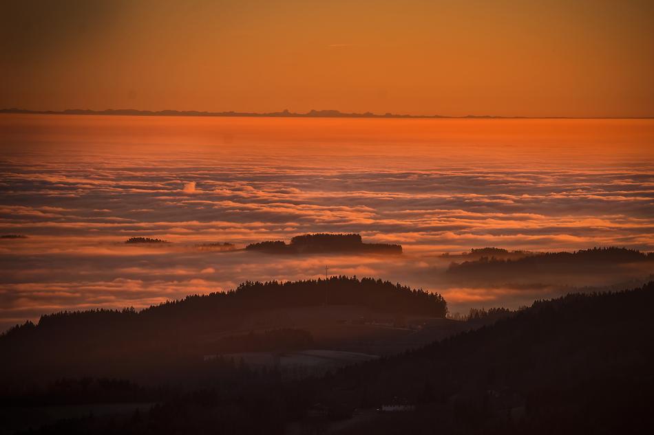 fog of the mountains in the evening