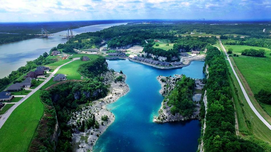 Drone Footage Quarry Blue Water