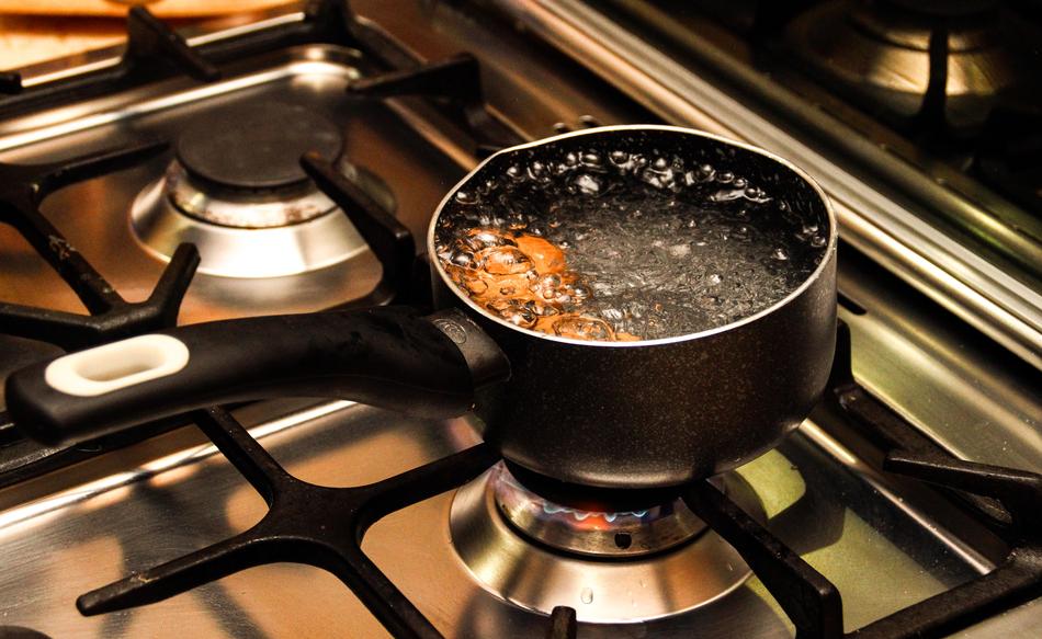 saucepan with boiling water