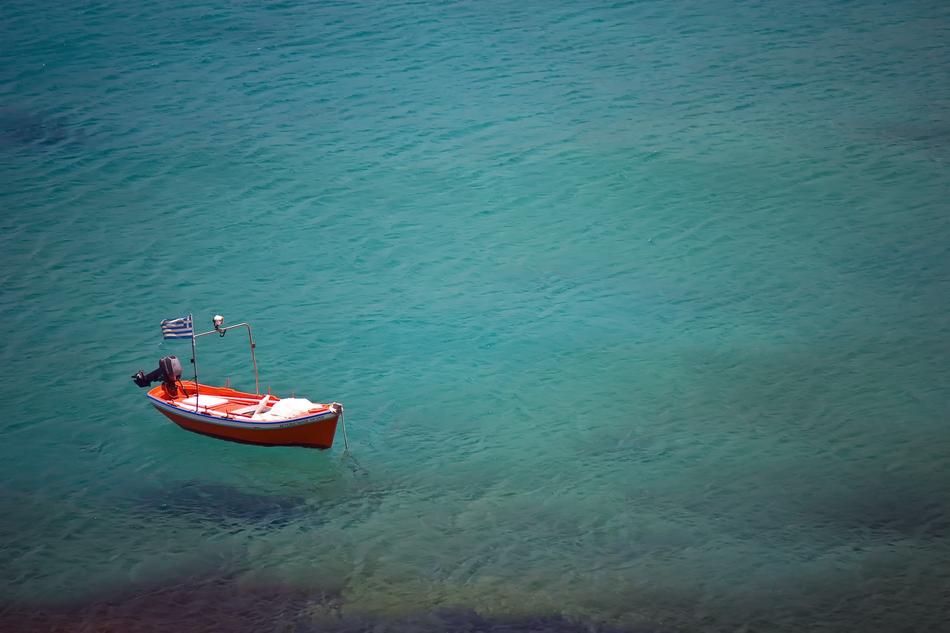 lonely boat in a beautiful lake
