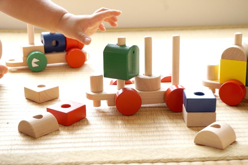 children wooden colored construction set