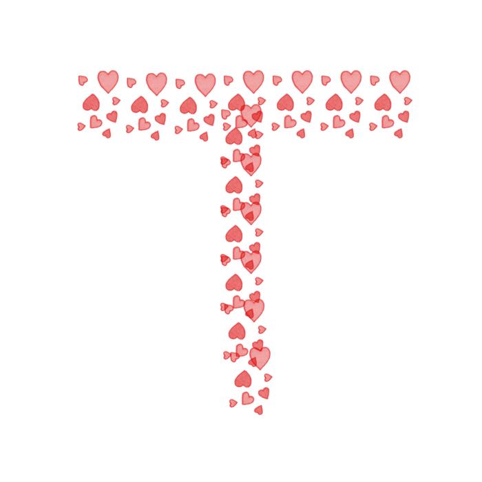 letter T red hearts love
