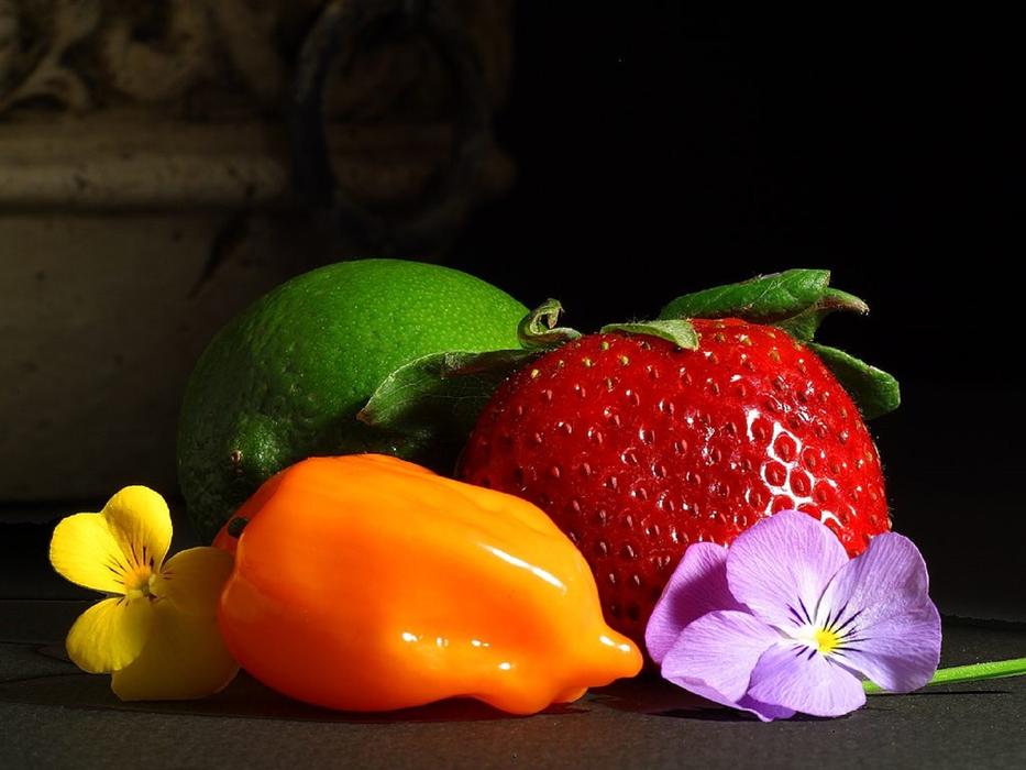 Still Life Lime Strawberry Yellow