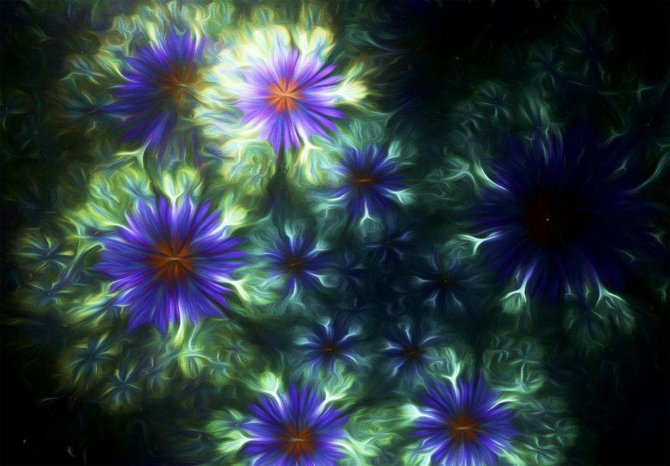 fractal painting blue floral