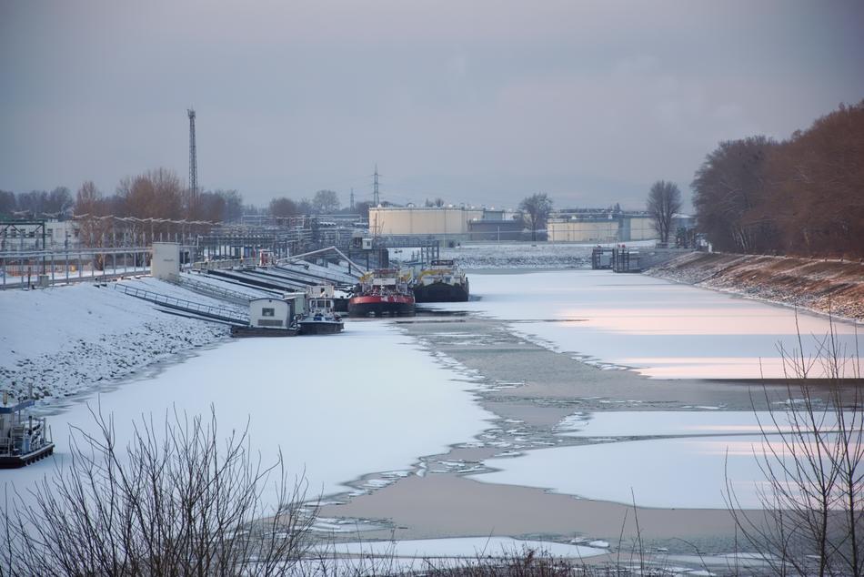 distant view of the port in winter