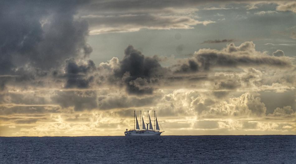 Sailboat in Polynesia at Sunset