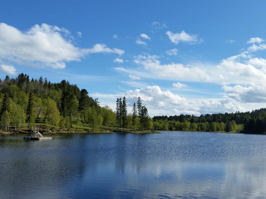 In The Foreground Lake Blue Sky