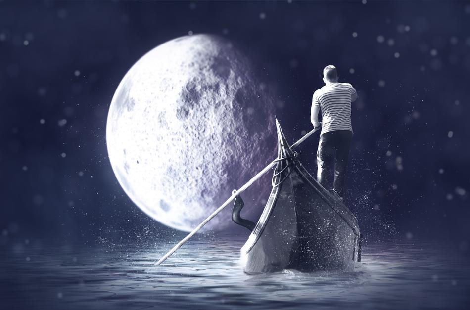 gondolier boat moon water night