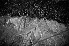 black and white picture of frozen water