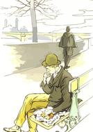 Man at bridge at riverside art