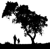 silhouettes of father and daughter under the tree as an illustration