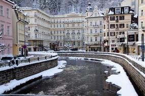 landscape of Karlovy Vary City at winter