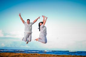 happy couple in white