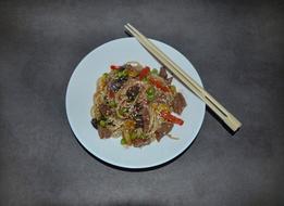 noodle dish and vegetables