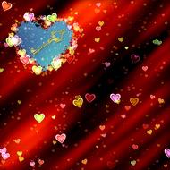 red paper with colorful hearts drawing