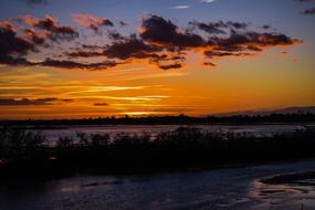Seasonal Lake in Wetland at Sunset