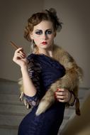 portrait of Girl Cigar and Fur