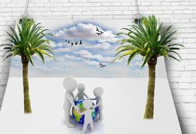 set group 3d people and palm