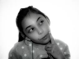 monochrome photo of Thoughtful Girl Thinking