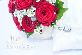 wedding bouquet of roses with a ring