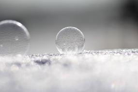 beautiful view of frozen soap bubbles in the snow